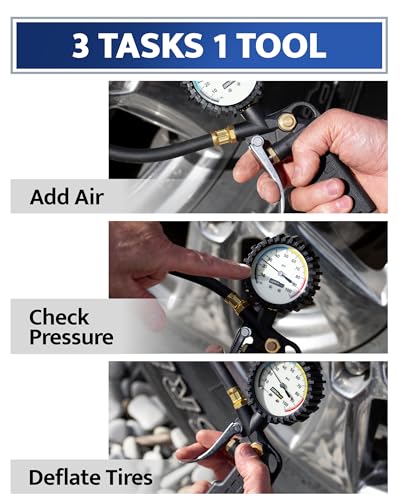 GERCHWAY Tire Inflator with Pressure Gauge – Large Glow Dial, Swivel Air Chuck with Gauge and Air Compressor Accessories – 100 PSI