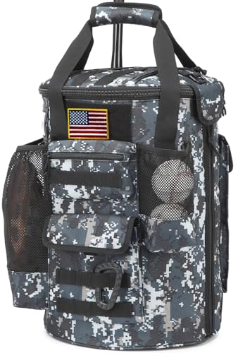 Baseball Bucket Bag 6 Gallon Tactical Baseball Coaches Bag Softball Bucket Cover Organizer with Padded Seat for Balls, Bat, Gloves, Scoreboards - color: ACU