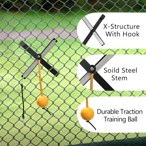 Portable Baseball/Softball Swing Trainer with Auto-Reset Tethered Ball | Easy Fence Mounting System for Solo Hitting Practice, Batting Training Equipment for Beginners & Pro