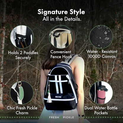 Teddi Pickleball Backpack Grn/wh- Large Capacity Pickleball Bags for Women - Durable 1000D Nylon, Multipurpose Paddle Case with Multiple Pockets, Stylish Paddle Bag - color: black