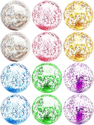 12 Pack Inflatable Beach Balls Bulk - 16" Glitter Pool Toys Balls for Summer Beach Pool Party, Swimming Pool Game Water Beach Toys Party Favor Summer Luau Decoration Essential Blow Up Beach Ball - color: Multicolor