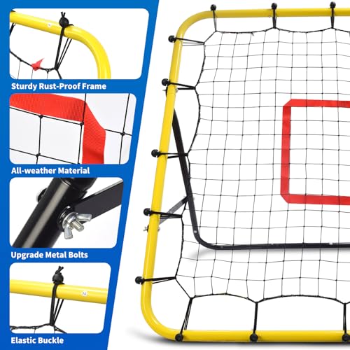 Soccer Rebounder Bounce Back Net,Baseball Rebounder Net, Adjustable Angle All Ages Volleyball Rebounder Training Equipment, Soccer Themed Gifts for Backyard Soccer Practice - size: 3.3FT