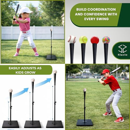 Tee Ball Set with Adjustable Batting Tee 23–37 Inch, Complete Baseball Practice Bundle with 5 Throw Down Bases, 2 Soft Core Balls & Carry Bag