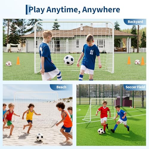 Portable Soccer Goal, Foldable Pop-Up Backyard Soccer Net with Frame and Carry Bag, Football Training Equipment Practice Training Goals for Kids & Adults, Easy Setup