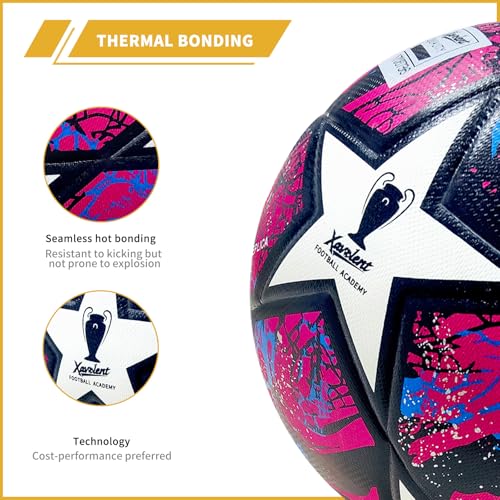 Professional Soccer Ball Size 5, Thermal Bonded Waterproof PU Match-Quality Training Ball with Pump - color: Red, size: size 5