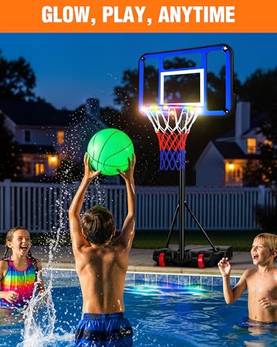 SPOYNAL Basketball Hoop Outdoor & Indoor, 3.8FT-7FT Adjustable Portable Basketball Hoops & Goals with LED, PC Backboard for Driveway, Garage, Pool Court, Pool Basketball Hoop