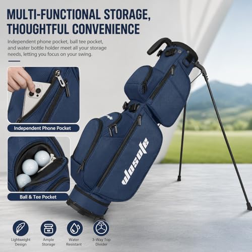 Lightweight Golf Stand Bag - 3-Way Dividers, Fits 5-9 Clubs - Small Sunday Bag for Men & Women, Par 3, Driving Range & Executive Courses - Waterproof, Dual Straps & Rain Cover Included - color: Blue Par 3 Golf Stand bag