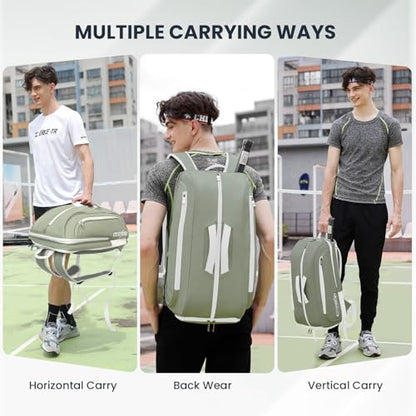 Tennis Racket Bag Pickleball Padel Backpack With Shoe Compartment, Laptop Sleeve,Fence Hook,Ball Sleeve - color: Green