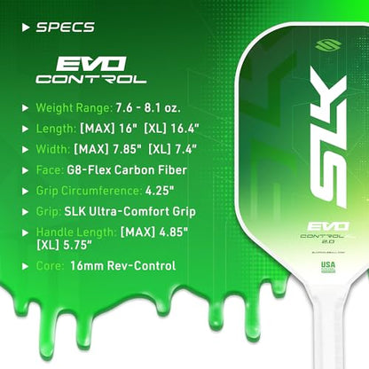 2024 Selkirk SLK Evo Control XL Pickleball Paddle & Selkirk Pro S1 Ball | Carbon Fiber Pickleball | Rev-Core Power Polymer Core Core | 38 Hole Design | 12 Outdoor Pickleball Balls
