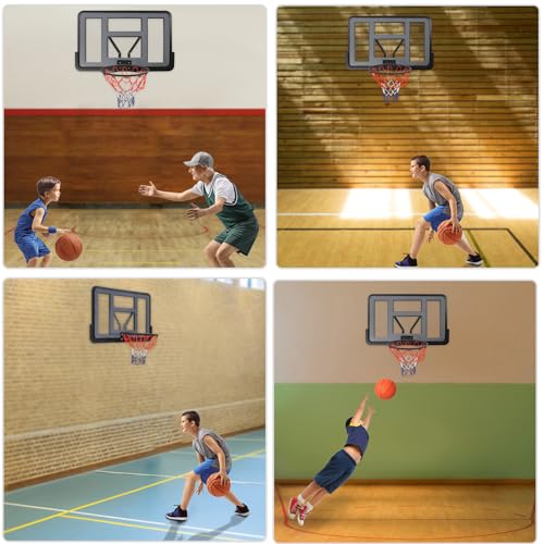 LOYALHEARTDY Shatter Proof Backboard Rim ComboW，44 X 30 Inch All Mounted Basketball Backboard & Rim Combo, Wall Mounted Adjustable-Height and Fixed Basketball Hoop