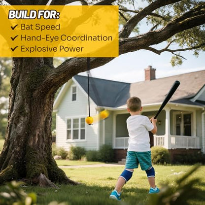 Baseball Softball Batting Trainer – 10.5ft Swing Trainer with Hook & Ball – Solo Hitting Aid for Hand-Eye Coordination, Timing, and Power – Practice Drills for Baseball & Softball Players (All Ages)