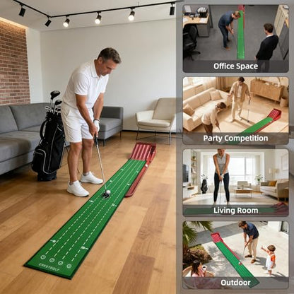 Crestgolf Professional Golf Practice Mat with Physical Feedback System – Engineer-Grade Composite, Automatic Ball Return,8 feet Suitable for Indoor Practice of Putting(Putting Green Golf Game Gift)