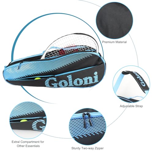 Goloni | 3 Racquet Tennis Bag, for Professional or Beginner Tennis Players, Rackets Cover Bag with Protective Pad & Lightweight | Unisex Design for Men, Women, Youth and Adults - color: sky blue