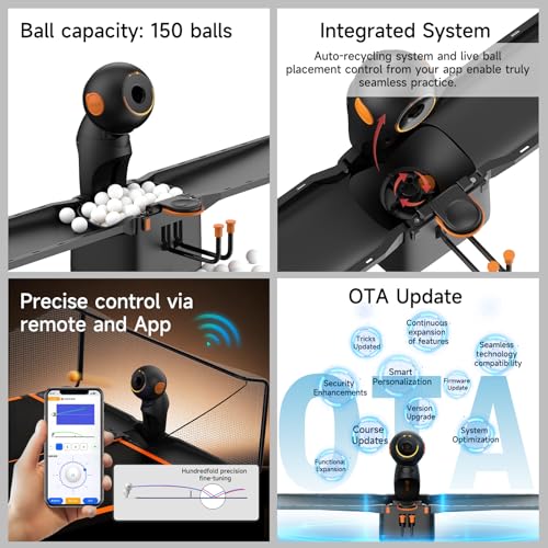 Table Tennis Robot, PUSUN Ping Pong Machine with Ball Recycling Facility, AI Voice Control, Built-in Preset Training Drills,EAL-time Spin/Speed/Landing Point Adjustment,Easy to Install
