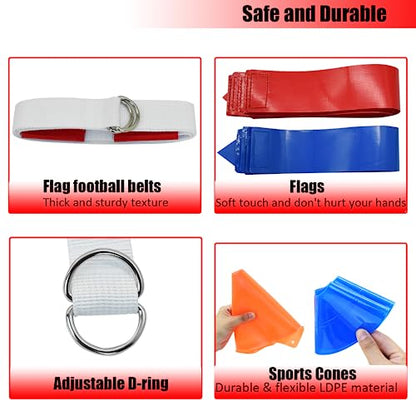 Flag Football Set, 14 Player/ 28 Player Football Flags and Belts Set, Includes Belts, Football Flags, Cones - color: 28 Players