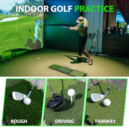 GAIARENA Tri-Turf Golf Hitting Mat Premium Indoor/Outdoor/Backyard Golfing Practice Mat for Home Golf Simulators, Thick EVA Foam Base & Tri-Turf Tiles Rough Driving Course Grass, Gift for Avid Golfers - size: 48"*12.6"