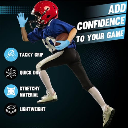 HANDLANDY Youth Football Gloves, Kids Sticky Receiver Gloves,Super Grip Football Glove Best Gift for Boys,Girls - color: Light Blue, size: X-Small-Youth