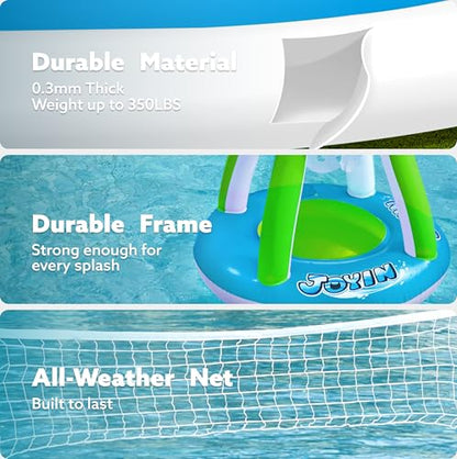 JOYIN Inflatable Volleyball Net & Basketball Hoops Pool Float Set; Balls Included for Kids and Adults, Summer Pool Game, Floaties, Volleyball Court (105”x28”x38”) Basketball (27.6”x23”),Green,Blue - color: Green Blue, size: Large