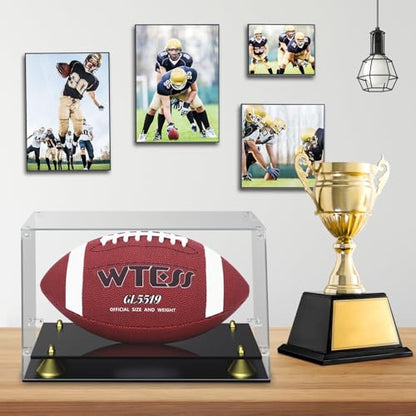 KKU Acrylic Football Display Case - Clear Double Tier Black Stand for Signed Autographed Football Display - size: Football display case