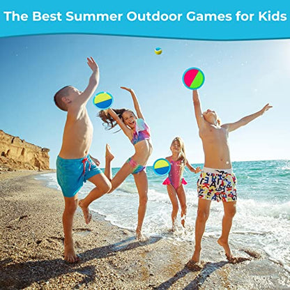 Kids Toys - Outdoor Games, Beach Toys, Toss and Ball Set with 4 Paddles and 3 Balls, Perfect Beach Games Sets Playground Sets for Backyards Easter Gifts for Kids/Adults/Family (Blue+Light Yellow) - color: Light Blue