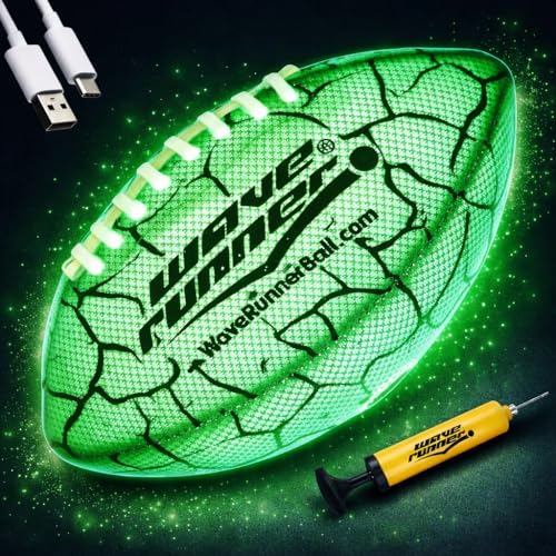 Wave Runner Light Up Football for Kids, Glow in The Dark LED Football, Rechargeable Football, Junior Size Waterproof Football Toy, Outdoor Football Gifts for Boys 8-12 - color: Green (Rechargeable)