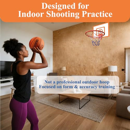 Indoor Basketball Hoop with Decorative Backboard Sticker, Wall-Mounted Silent Rim for Family Fun and Quiet Basketball Practice at Home(No Basketball)