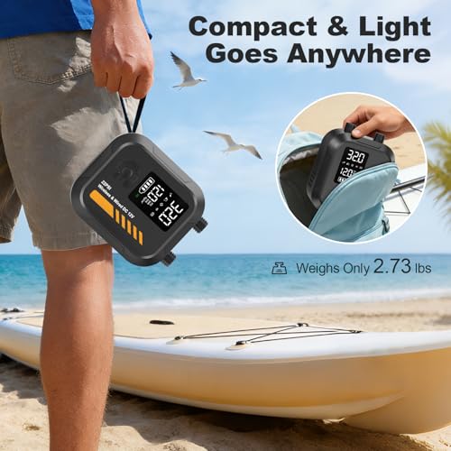 Paddle Board Pump Electric Portable,Rechargeable 22 PSI SUP Air Pump,Dual Power 7800mAh,12V DC Car Plug,Inflation Deflation,Auto-Off,for Paddleboard,Kayak,Kite,Tent,Kayaks - color: Black