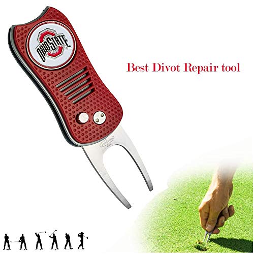 Switchblade Divot Repair Tool with Logo Printed Removable Magnetic Ball Marker-Best Divot Fixer - style: Ohio State Buckeyes