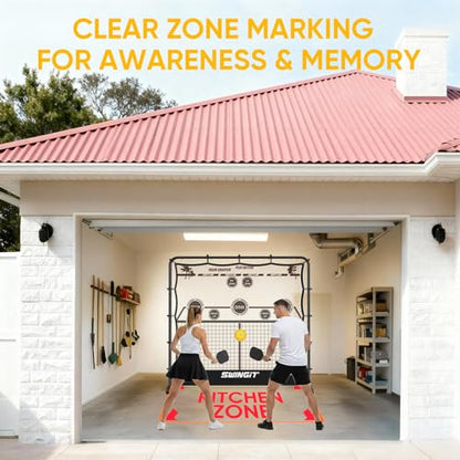 Portable Pickleball Rebounder Net with Kitchen Lines System, Solo Training Net System for Dinks, Volleys & Drives, Accuracy Trainer with Carry Bag, for Backyard, Driveway, Garage - color: Black