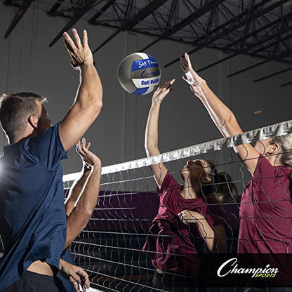 Champion Sports Official Synthetic Leather Volleyball - color: Blue/Gray