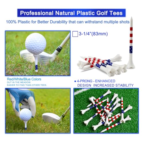 Golf Tees Professional Plastic Golf Tees 3-1/4" - 100 Pack, 4-Prong Golf Tees Plastic, Minimize Friction and Side Spin,Enhanced Durability & Stability, Unbreakable Long Plastic Tees