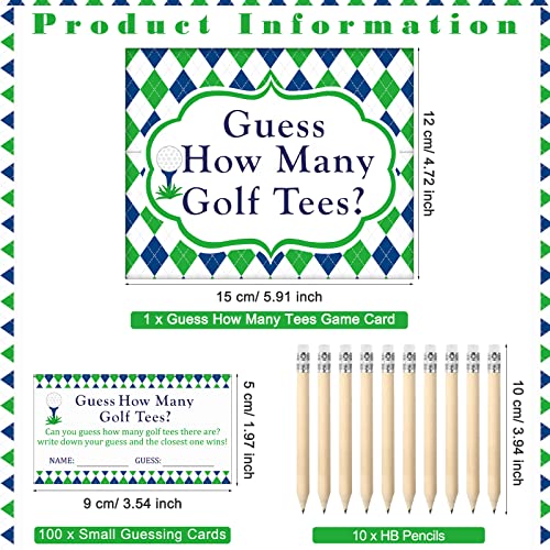 Fumete 101 Pcs Guess How Many Golf Tees Cards 1 Resin Golf Ball Base Memo Clip Holder 10 Pencils Funny Games for Golf Theme Party Supply Bridal Shower Birthday Baby Shower
