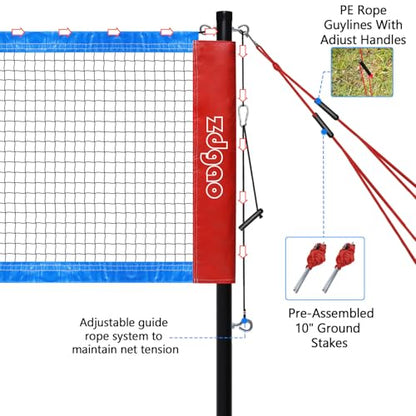 Zdgao Badminton Sets for Backyard, Portable Badminton Net with Tension Adjuster, Badminton Racket Set of 4, 3 Nylon Shuttlecocks, Boundary Line and Carry Bag for Backyard Beach Family Games - color: RED&BLUE