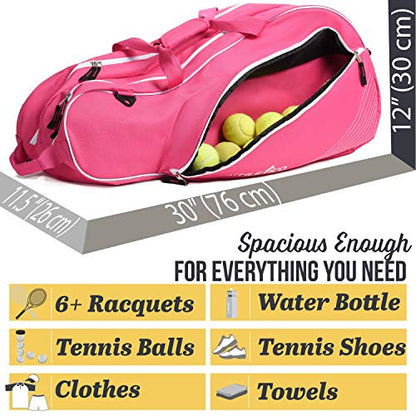 Athletico Tennis Bag and Racketball Bag - Tennis Bags for Women and Men to Hold Tennis Racket, Racquetball Racket, Pickleball Paddles and Other Equipment or Gear - color: Pink