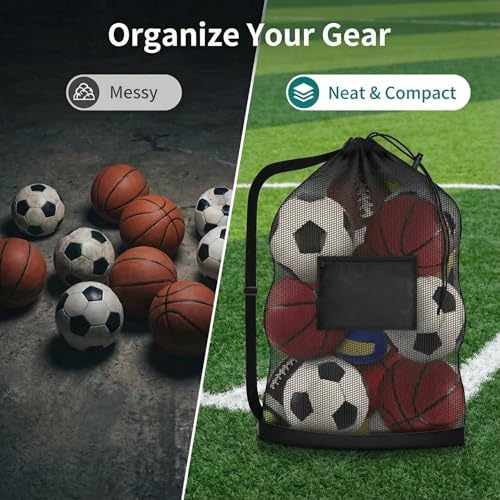 Extra Large Soccer Ball Bag，40x30 Inch Extra Large Mesh Equipment Sack for Coaches, Storage Bag for Basketball, Volleyball, Gym Equipment, Swimming Gear - color: Black+Black (With Pocket)