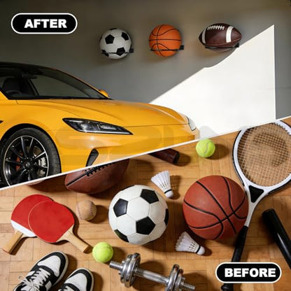 6Pack Mounted Ball Wall Storage Display Universal Ball Rack Metal Black Rack Holder Space Saver for Basketball Football Volleyball Soccer - size: 6Pack, style: Style-2