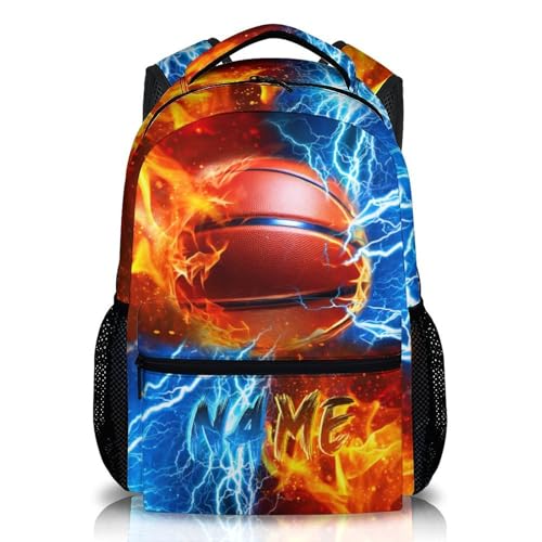 Boys Backpack for Kids Personalized Basketball School bag for Elementary Middle Primary, 17 Inch Durable Lightweight Bookbag - color: Orange