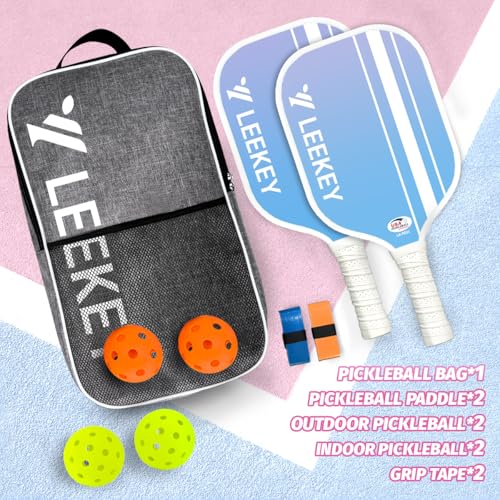 LEEKEY Pickleball Paddles Set of 2 - USAPA Approved Fiberglass Pickleball Racket, Racquet Made of Polypropylene Honeycomb Core,Lightweight Design Pickleball Paddles for Men Women Beginners