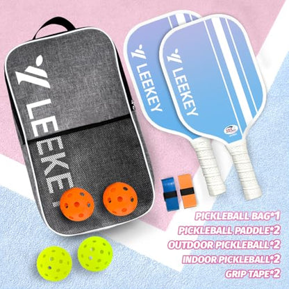 LEEKEY Pickleball Paddles Set of 2 - USAPA Approved Fiberglass Pickleball Racket, Racquet Made of Polypropylene Honeycomb Core,Lightweight Design Pickleball Paddles for Men Women Beginners