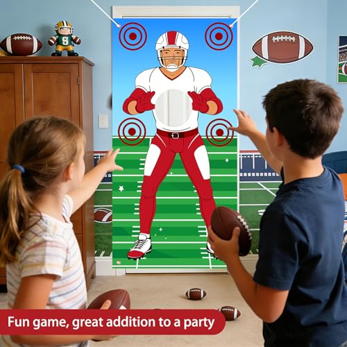 Football Party Decorations Banner Set with 2 Footballs,90x35.4 Inch Sports Birthday Party Backdrop for Boys,Outdoor Games Flag Football Banner for Kids Football Theme Party Supplies