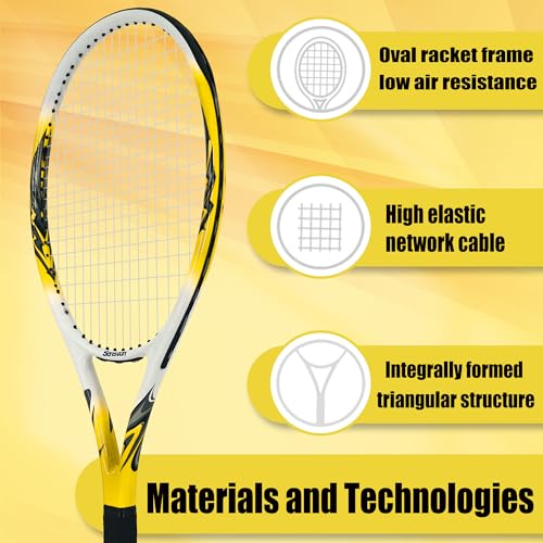 Senston 27 inch Tennis Racket for Adults 1 Pack Tennis Racket Set Tennis Overgrip, Vibration Damper - color: yellow