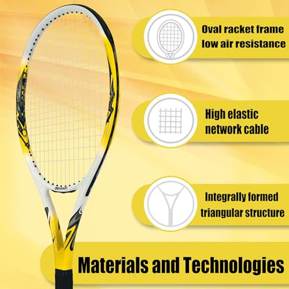 Senston 27 inch Tennis Racket for Adults 1 Pack Tennis Racket Set Tennis Overgrip, Vibration Damper - color: yellow