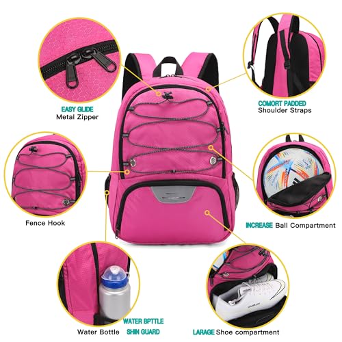 Hsmihair Youth Soccer Bag-Soccer Backpack&Backpack for Football Basketball,with Ball Compartment Separate Cleat Package - color: Pink2