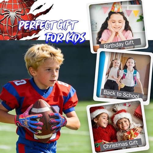 Youth Football Gloves for Boys Girls with Spider Tacky Grip, Flexible Kids Receiver Football Gloves- Blue Red - size: Youth Medium/Large