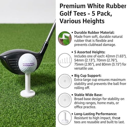 5Pcs Rubber Golf Tees for Mats, Mixed Size Set, Unbreakable Stable Driving Range Teesfor Golf Simulator Practice Mats