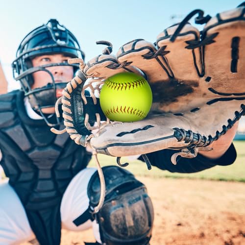 WinnerWhy 18 Pcs Sports Practice Softballs Leather Covered Training Ball Slow Pitch Softball Balls for Games, Practice and Training