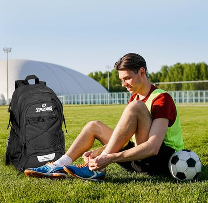 Spalding Soccer Backpack Sports Bag, Black Soccer Bag with Ball and Shoe Compartment, Use for Track Bags, Basketball Sport Ball Accessories & Stuff, Gifts for Sports Players