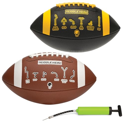 Xcello Sports Huddle Hero Junior Football 2-Pack w/Pump (Black/Blue and Brown/White) - color: Black and Orange, size: Junior