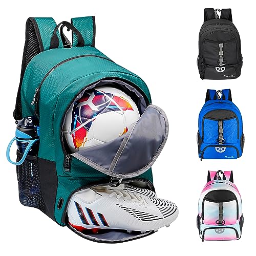 Youth Soccer Bag, Soccer Backpack for Football Volleyball Basketball, Backpack with Ball Compartment and Ball Holder - color: Green