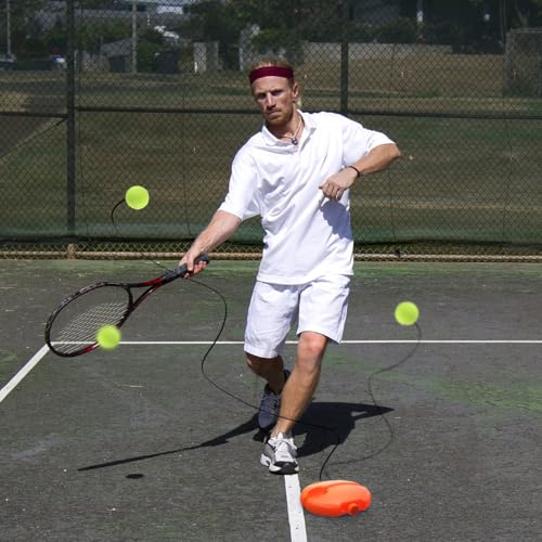BESPORTBLE Tennis Rebound Trainer Beginner Practice Tool with Elastic Cord Stable Base for Improving Skills Includes String Balls for Self-Training and Muscle Memory Development